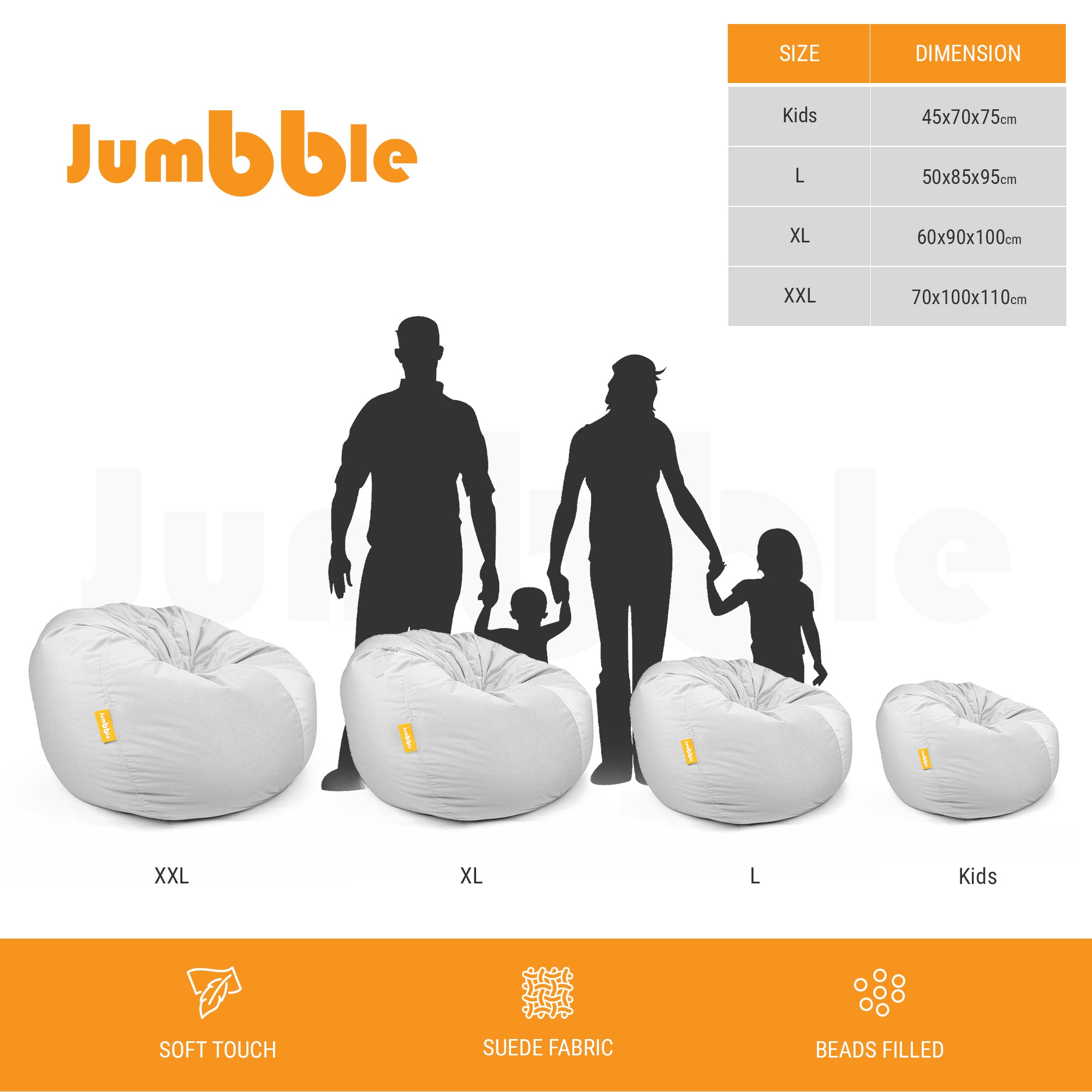 Jumbble Nest Soft Suede Bean Bag with Filling for Kids & Adults